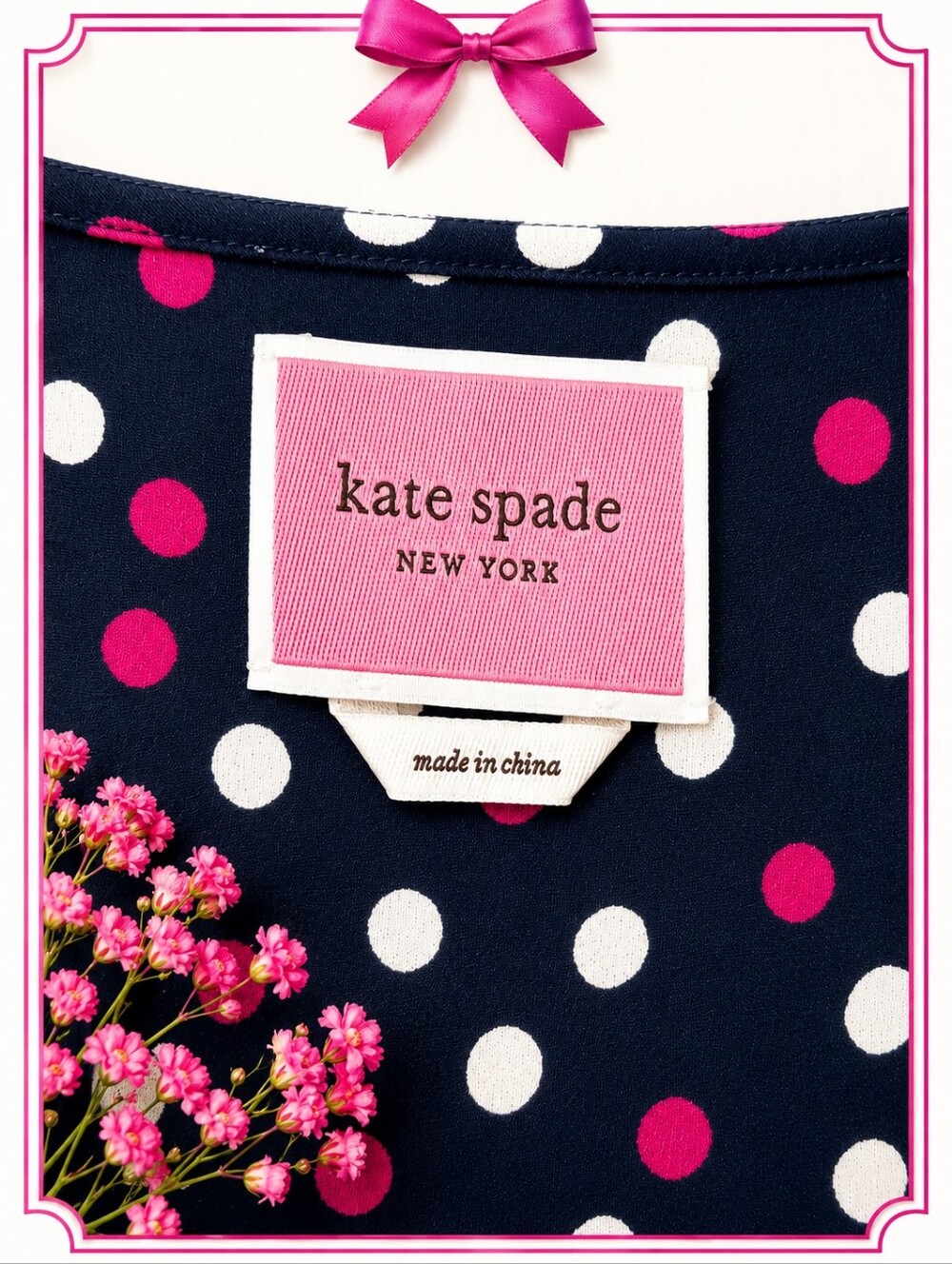 Kate Spade Glimmer Dot Wrap Midi Dress | Black Pink Polka Dot | Large | Like New - Picture 7 of 14